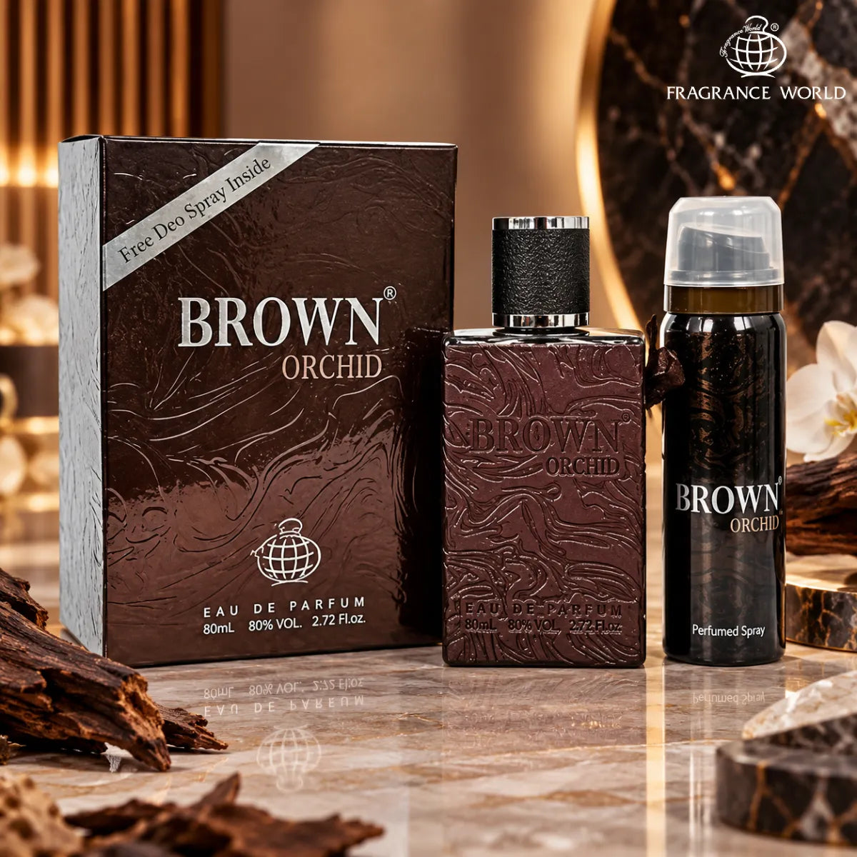 Buy Fragrance World Brown Orchid with Deo Eau De Parfum 80ml online from Perfumesouq, Doha, Qatar 