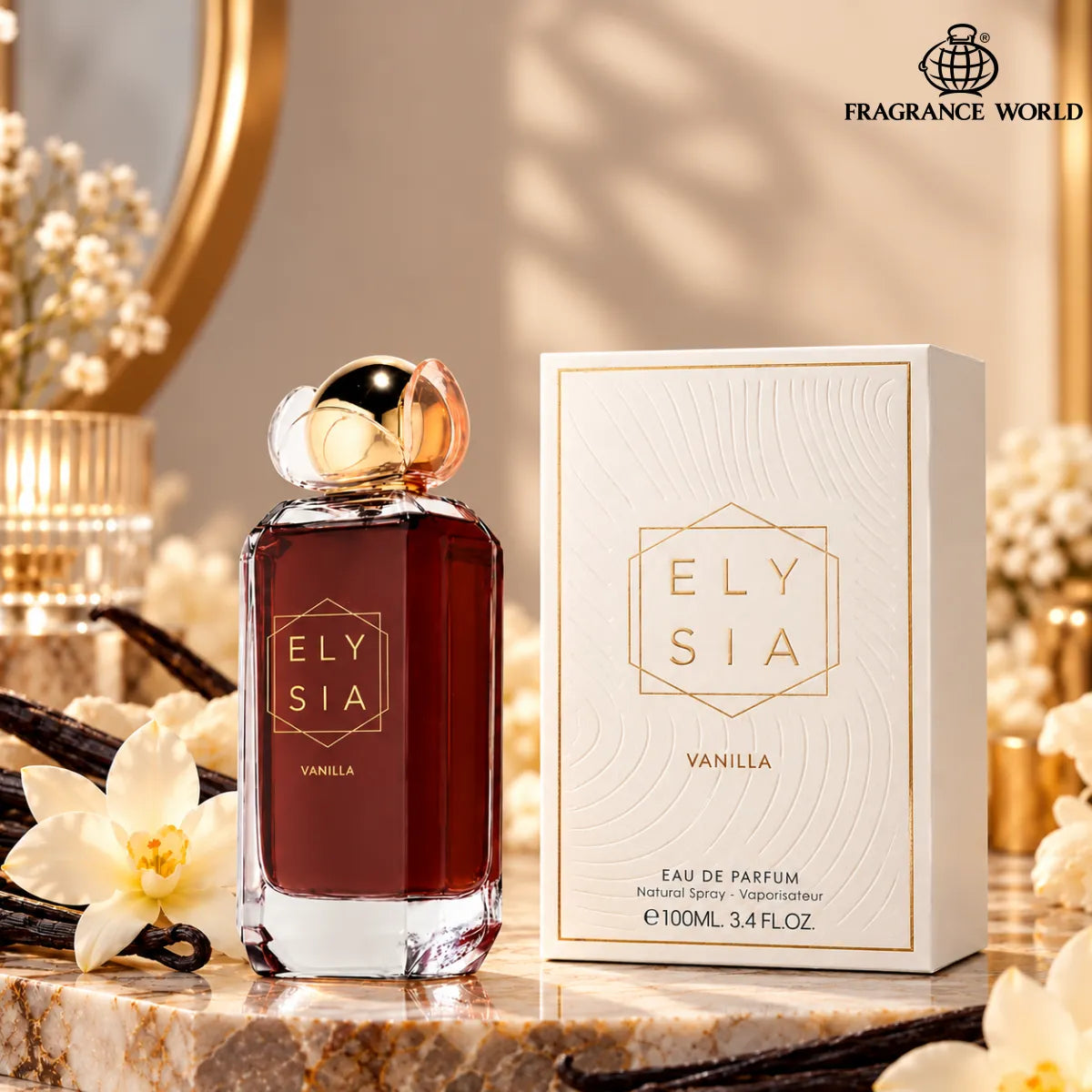 Buy Fragrance World Elysia Vanilla Eau De Parfum 100ml online from Perfumesouq, Doha, Qatar