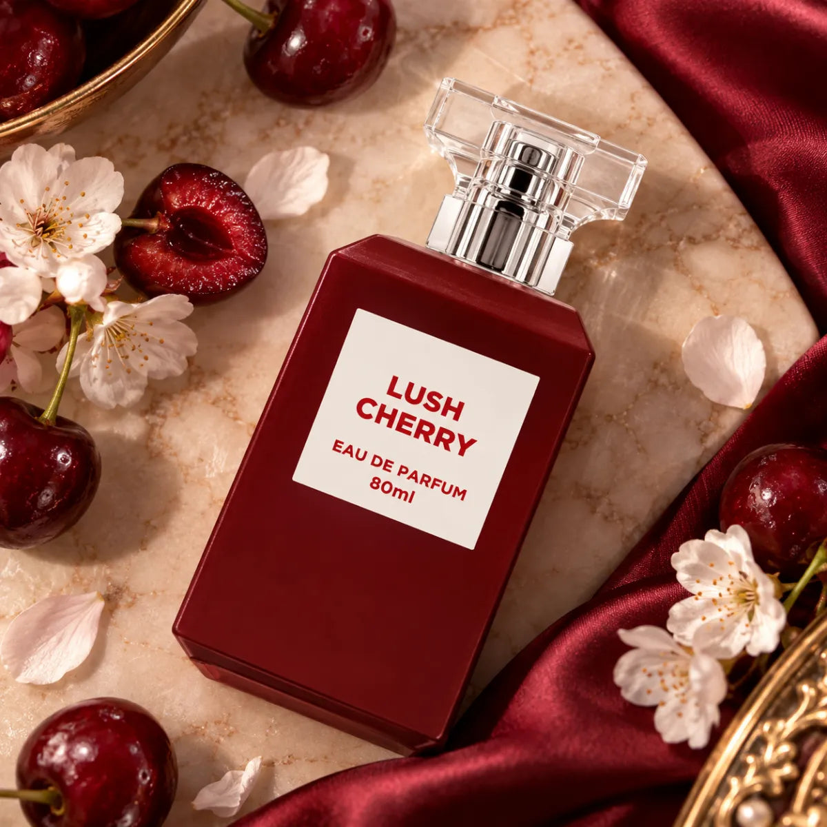 Fragrance World Lush Cherry Eau De Parfum 80ml for best price, alluring cherry fragrance with lasting presence - Perfumesouq Qatar