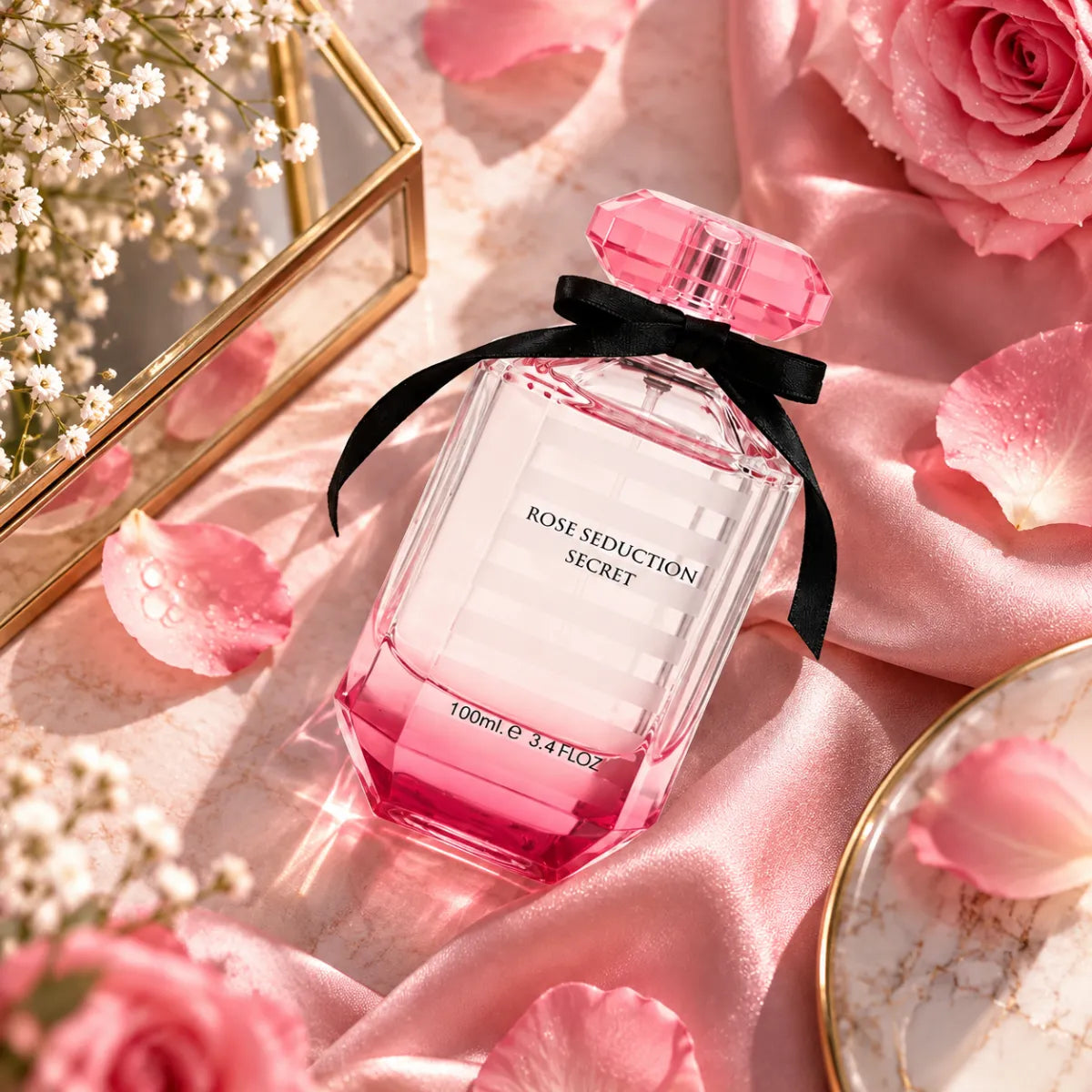 Fragrance World Rose Seduction Secret Eau De Parfum 100ml for best price, alluring rose fragrance with lasting presence - Perfumesouq Qatar
