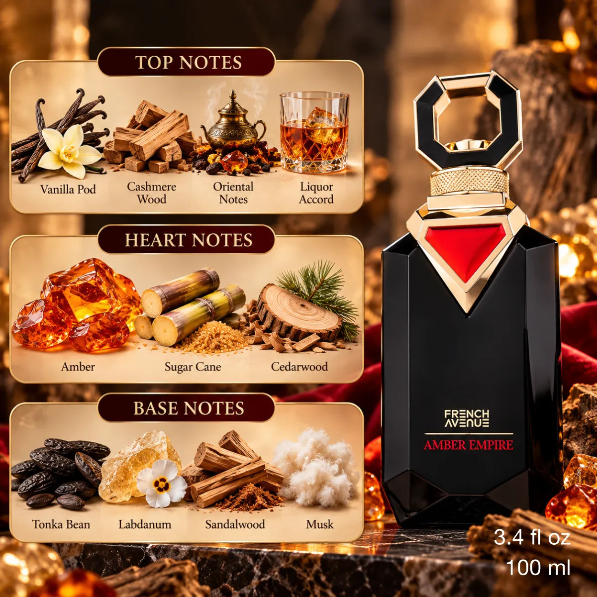 Authentic French Avenue Amber Empire Extrait De Parfum 100ml for best price with fast delivery - Perfumesouq Qatar