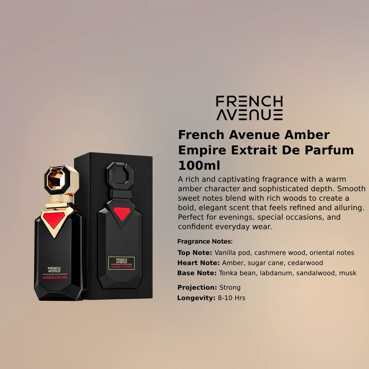 French Avenue Amber Empire Extrait 100ml luxury fragrance at best price, authentic and genuine product - Perfumesouq Qatar