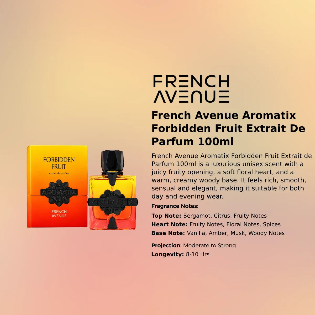 French Avenue Aromatix Forbidden Fruit Extrait De Parfum 100ml for best price in Qatar, elegant fragrance with lasting scent - Perfumesouq Qatar