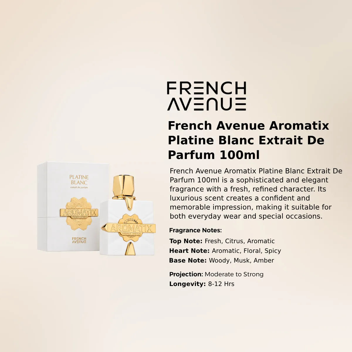 French Avenue Aromatix Platine Blanc Extrait 100ml luxury fragrance at best price in Qatar, authentic and genuine product - Perfumesouq Qatar