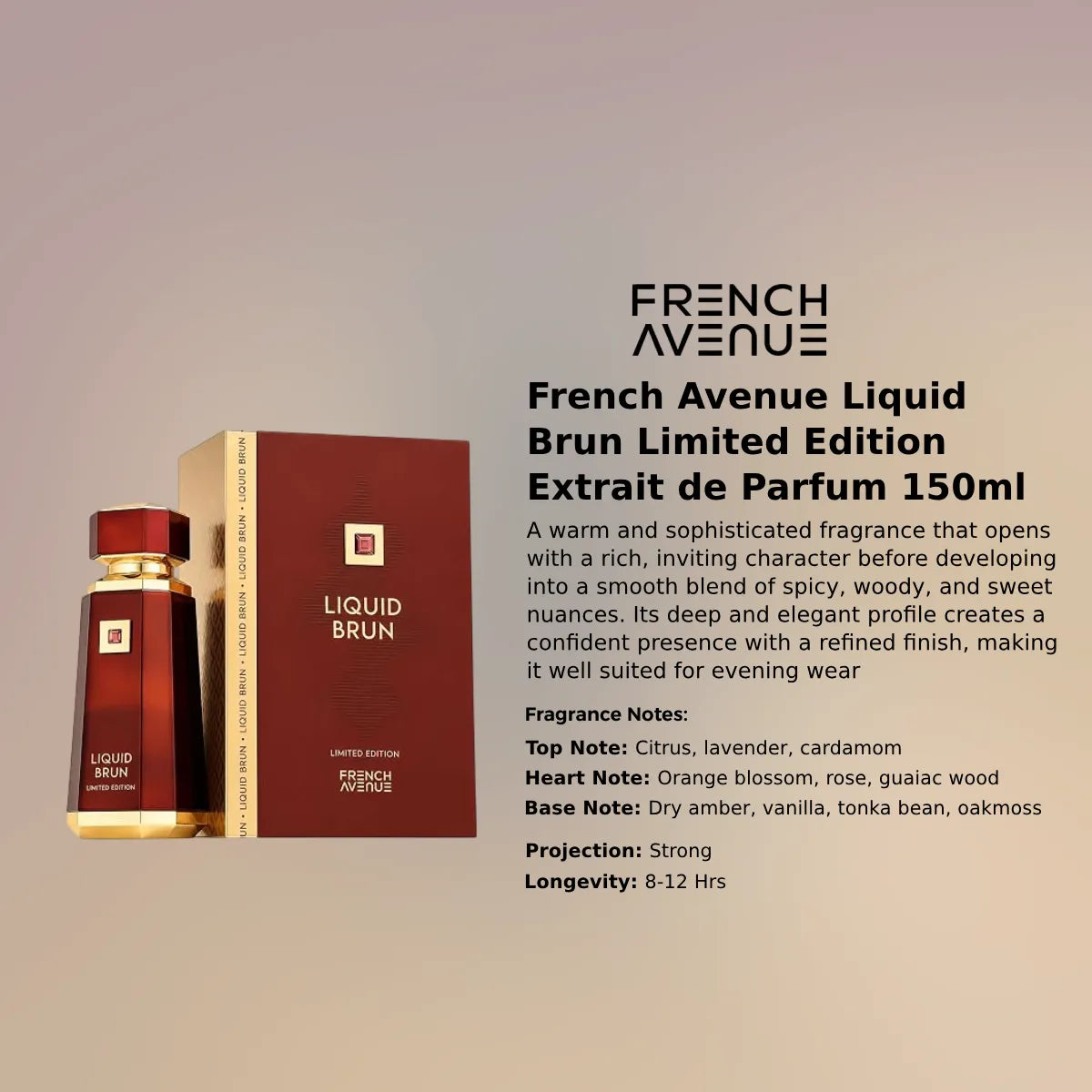 French Avenue Liquid Brun Limited Edition Extrait 150ml luxury fragrance at best price, authentic and genuine product - Perfumesouq Qatar