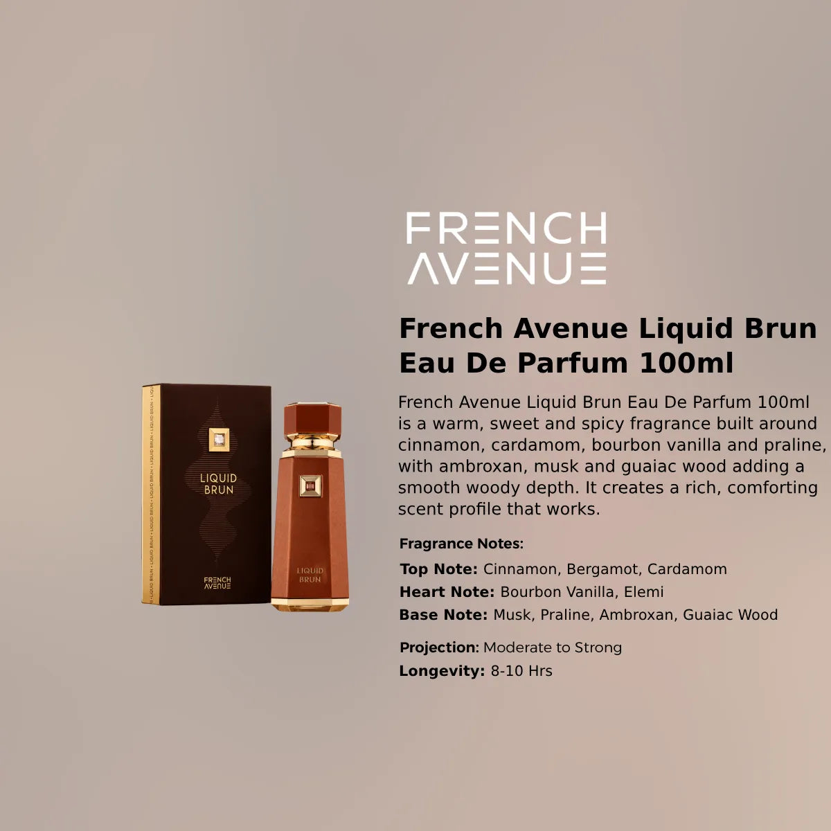 French Avenue Liquid Brun EDP 100ml luxury fragrance at best price in Qatar, authentic and genuine product - Perfumesouq Qatar