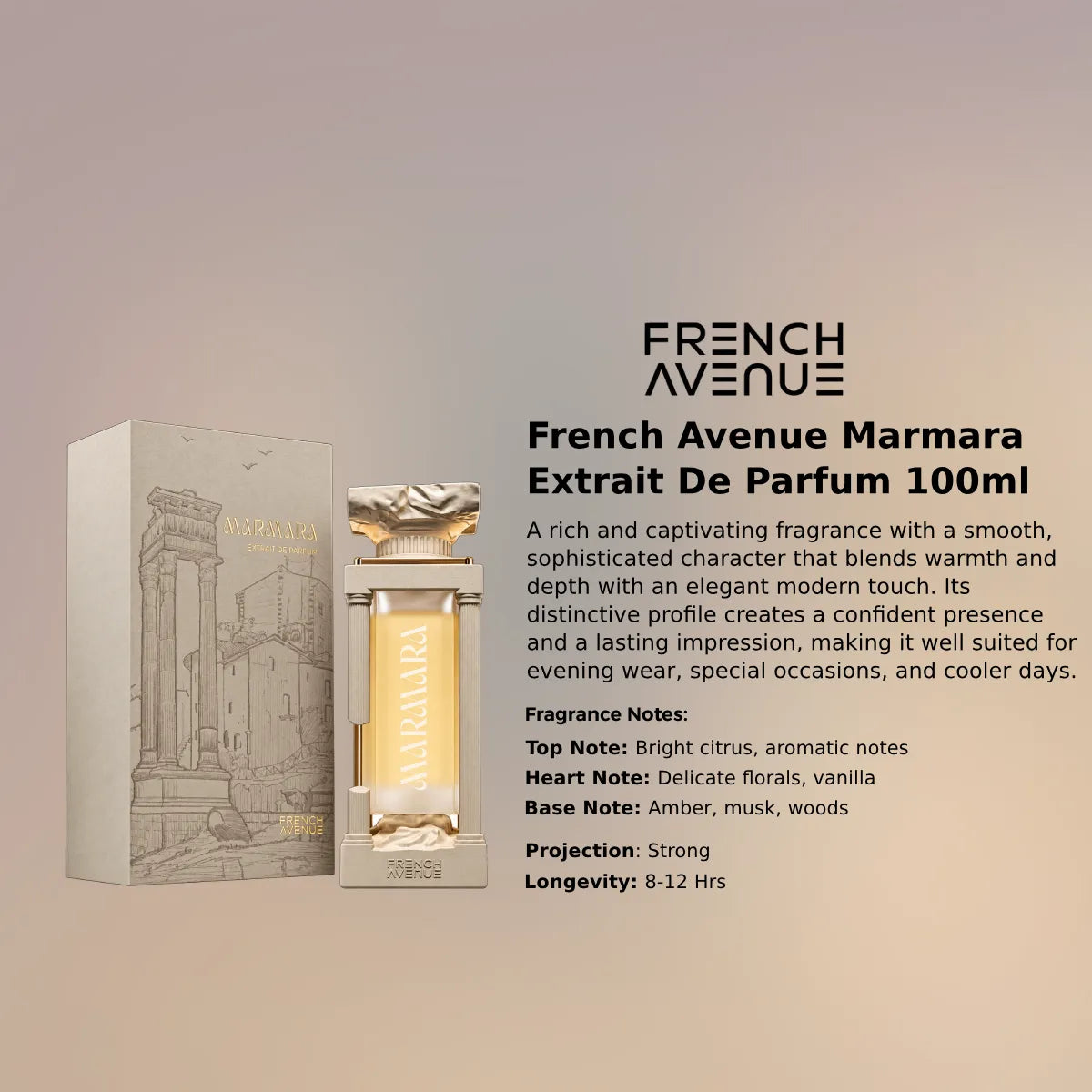 French Avenue Marmara Extrait De Parfum 100ml for best price, elegant warm scent with lasting fragrance - Perfumesouq Qatar