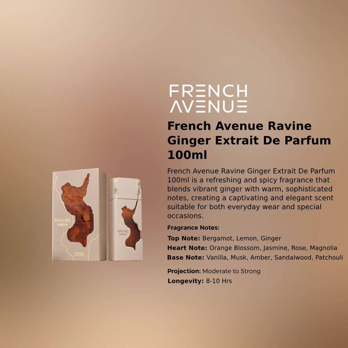 French Avenue Ravine Ginger Extrait De Parfum 100ml for best price in Qatar, elegant fragrance with lasting scent - Perfumesouq Qatar