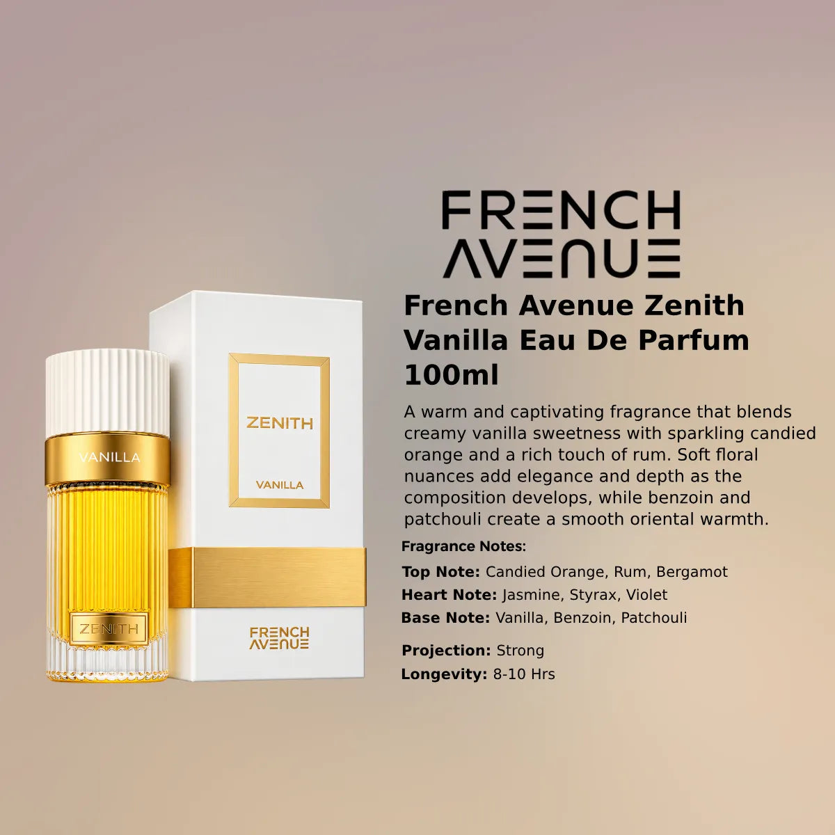French Avenue Zenith Vanilla EDP 100ml luxury fragrance at best price, authentic and genuine product - Perfumesouq Qatar