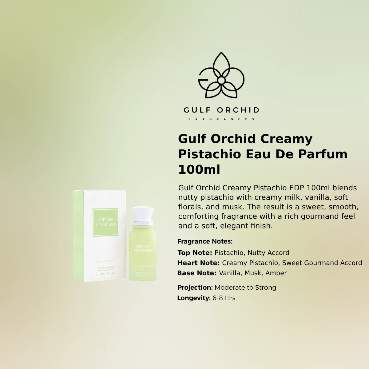 Gulf Orchid Creamy Pistachio EDP 100ml luxury fragrance at best price in Qatar, authentic and genuine product - Perfumesouq Qatar