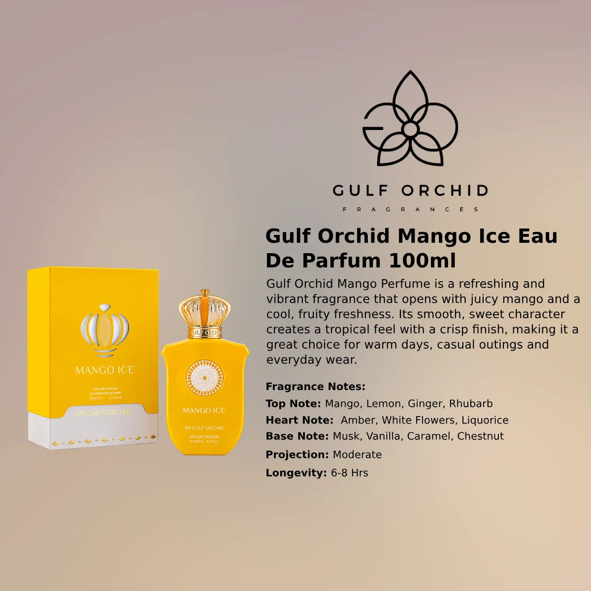 Gulf Orchid Mango Ice EDP 100ml luxury fragrance at best price, refreshing and sweet fruity scent - Perfumesouq Qatar