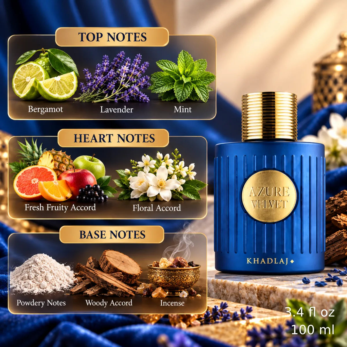 Authentic Khadlaj Azure Velvet Extrait De Parfum 100ml for best price with fast delivery - Perfumesouq Qatar