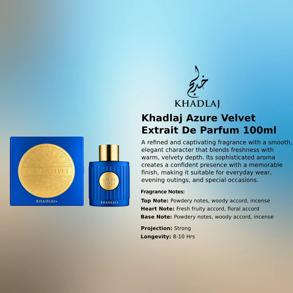 Khadlaj Azure Velvet Extrait 100ml luxury fragrance at best price, authentic and genuine product - Perfumesouq Qatar