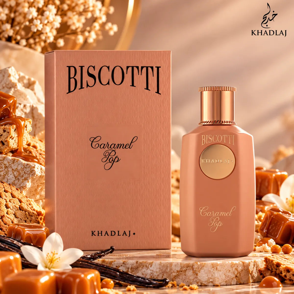 Buy Khadlaj Biscotti Caramel Pop Extrait De Parfum 100ml online from Perfumesouq, Doha, Qatar 