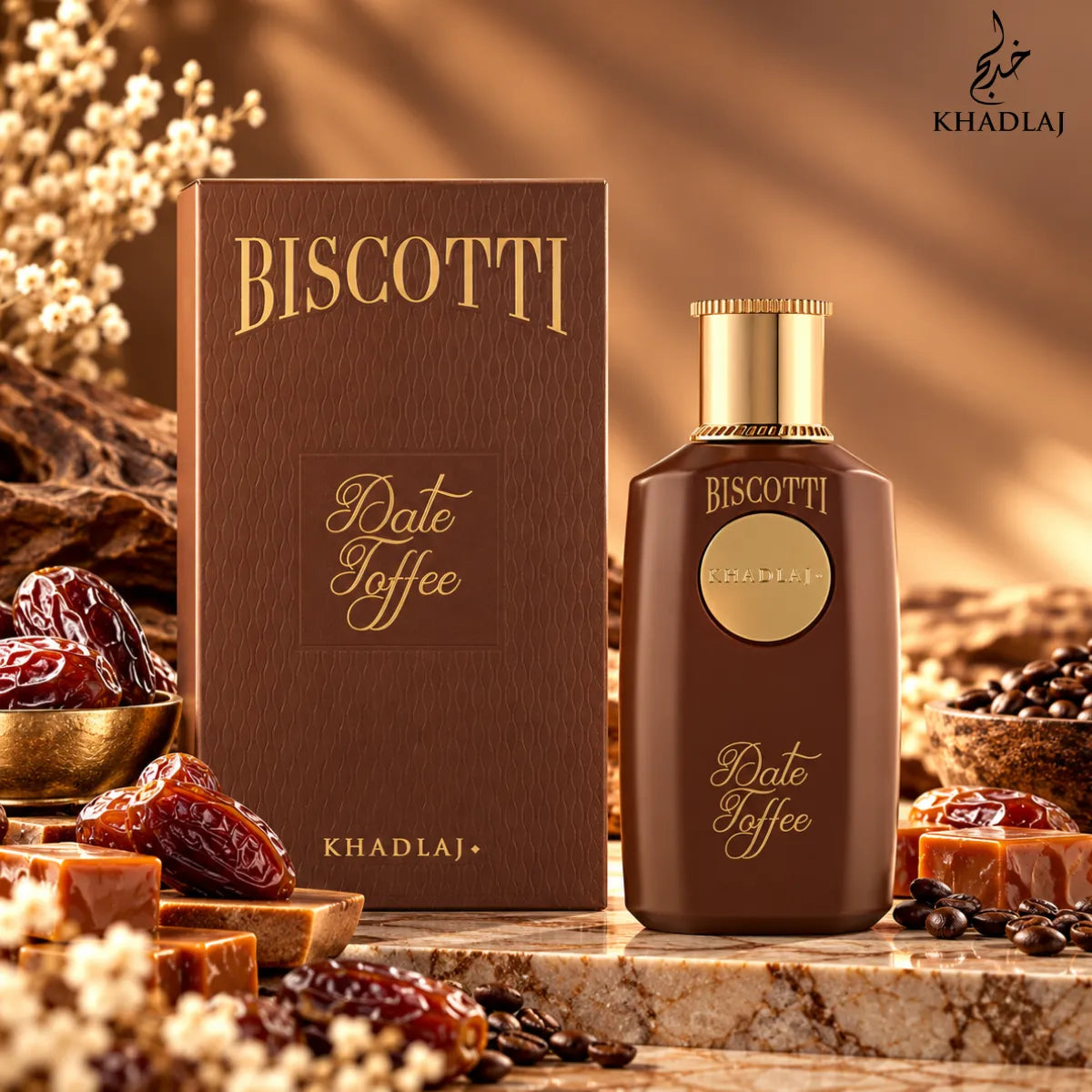Buy Khadlaj Biscotti Date Toffee Extrait De Parfum 100ml online from Perfumesouq, Doha, Qatar 