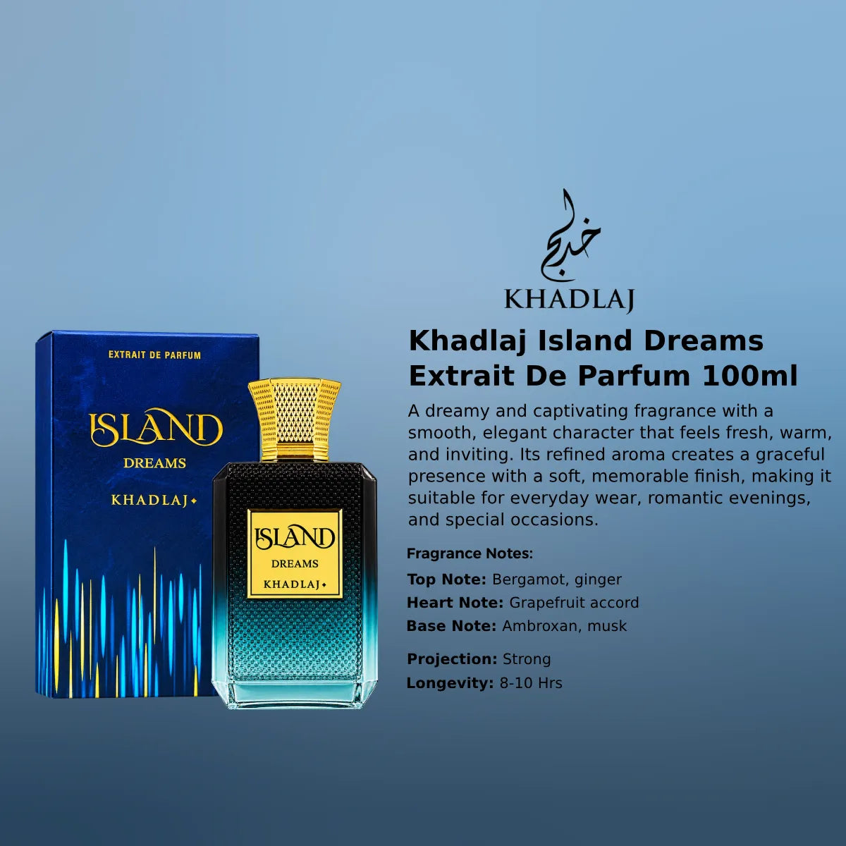 Khadlaj Island Dreams Extrait 100ml luxury fragrance at best price, authentic and genuine product - Perfumesouq Qatar