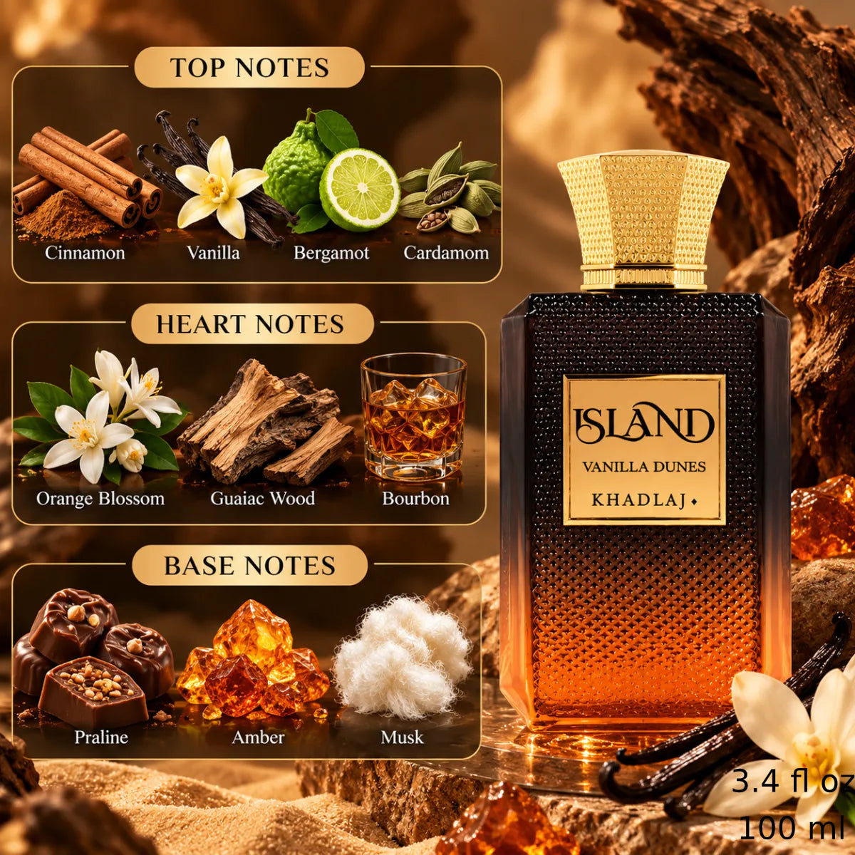 Authentic Khadlaj Island Vanilla Dunes Extrait De Parfum 100ml for best price with fast delivery - Perfumesouq Qatar