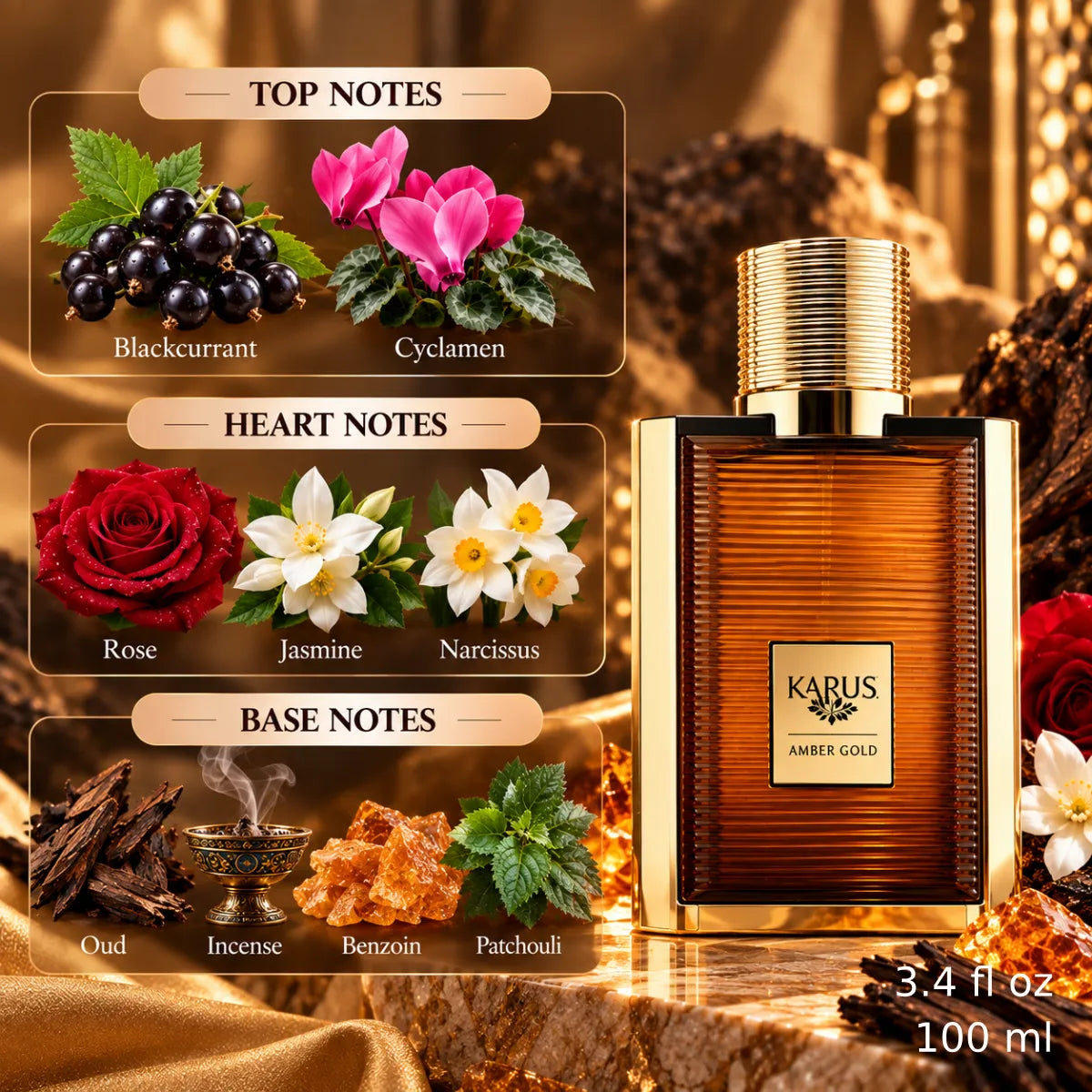 Authentic Khadlaj Karus Amber Gold Eau De Parfum 100ml for best price with fast delivery - Perfumesouq Qatar