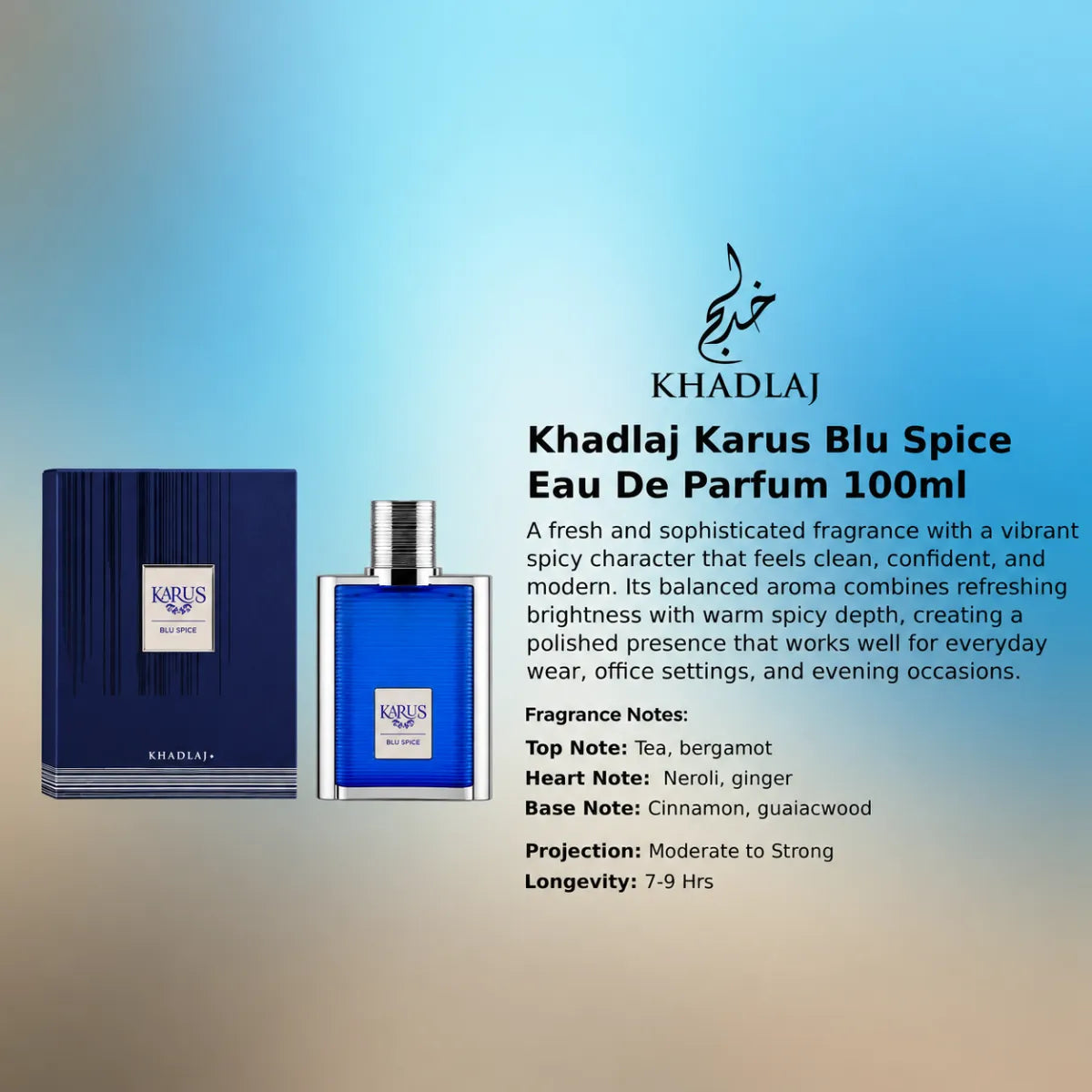 Khadlaj Karus Blu Spice EDP 100ml luxury fragrance at best price, authentic and genuine product - Perfumesouq Qatar
