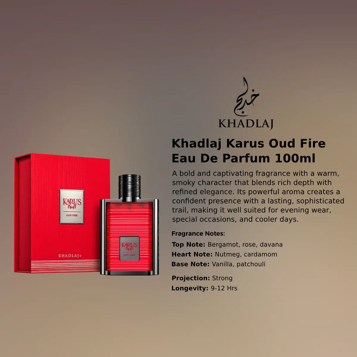 Khadlaj Karus Oud Fire EDP 100ml luxury fragrance at best price, authentic and genuine product - Perfumesouq Qatar