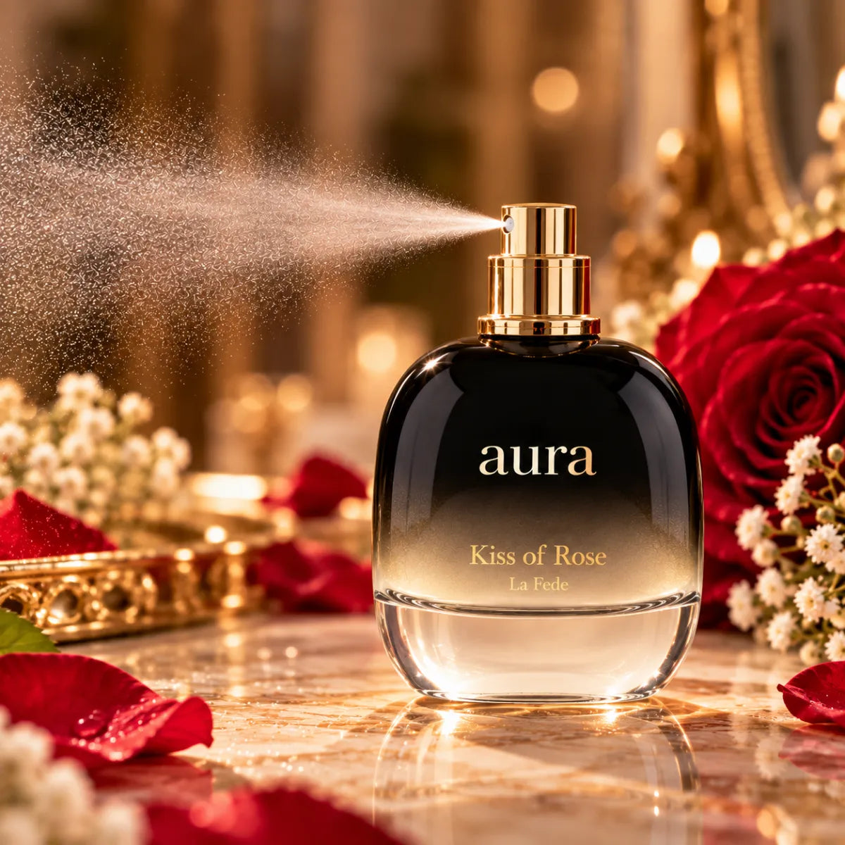 Original Khadlaj La Fede Aura Kiss Of Rose Eau De Parfum 100ml authentic luxury fragrance at best price - Perfumesouq Qatar