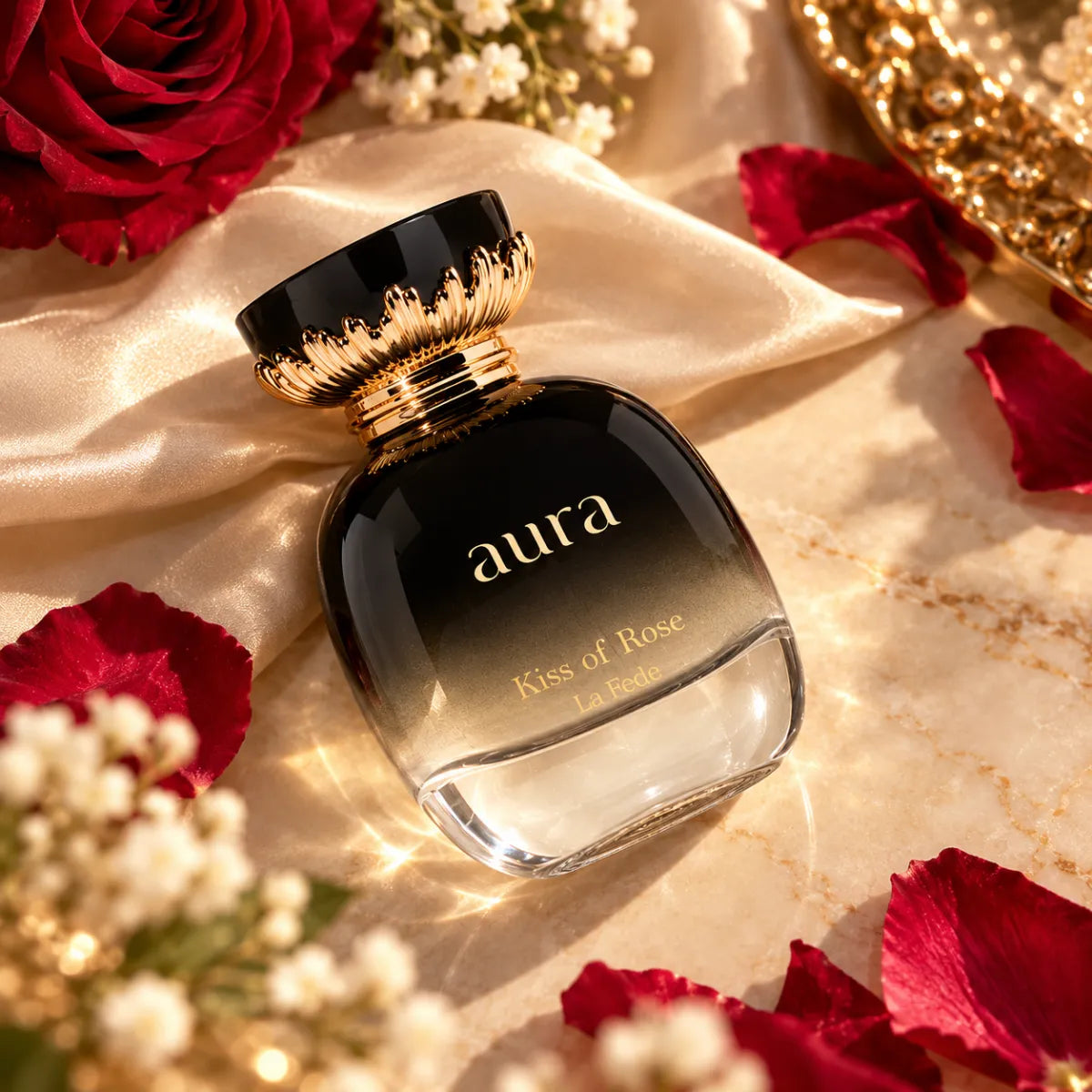 Khadlaj La Fede Aura Kiss Of Rose Eau De Parfum 100ml for best price, elegant rose scent with lasting fragrance - Perfumesouq Qatar
