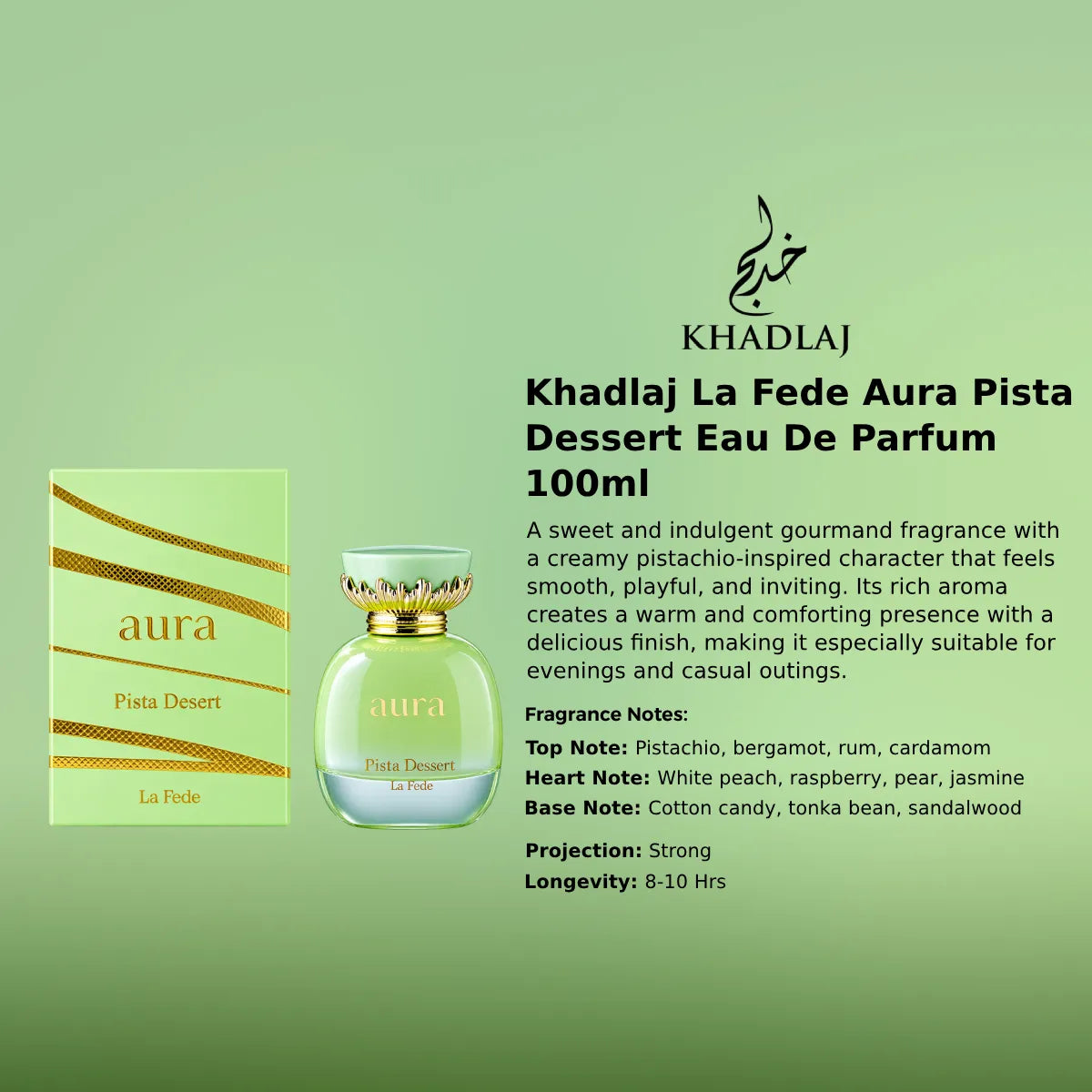 Khadlaj La Fede Aura Pista Dessert EDP 100ml luxury fragrance at best price, authentic and genuine product - Perfumesouq Qatar