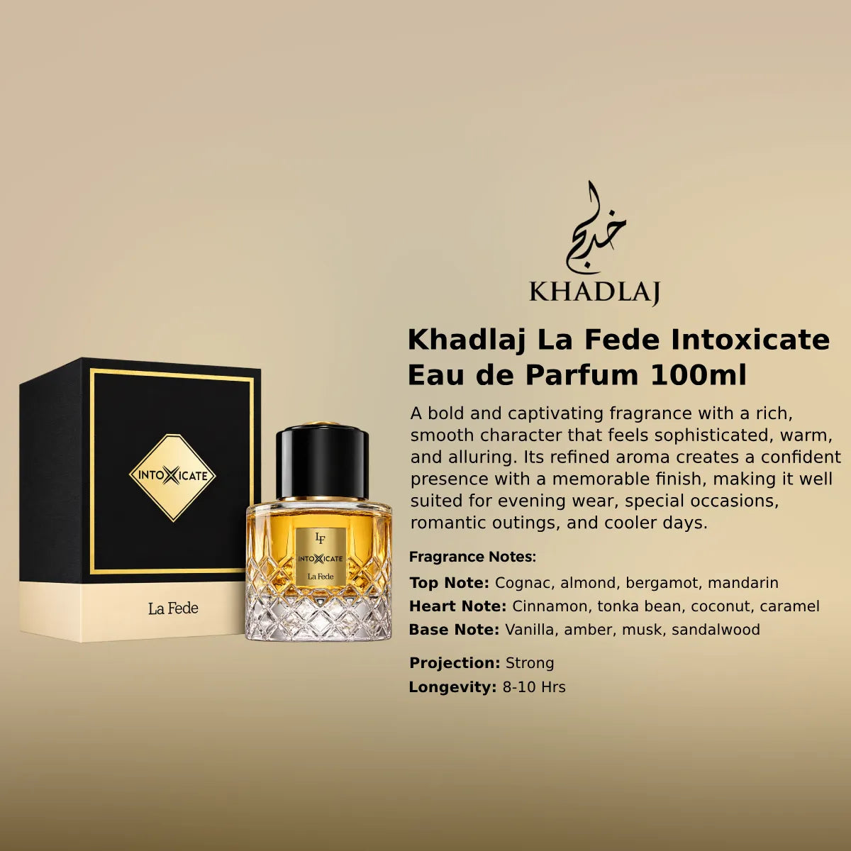Khadlaj La Fede Intoxicate EDP 100ml luxury fragrance at best price, authentic and genuine product - Perfumesouq Qatar