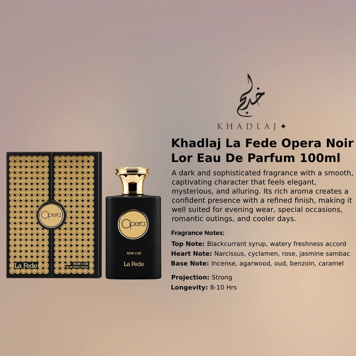 Khadlaj La Fede Opera Noir Lor EDP 100ml luxury fragrance at best price, authentic and genuine product - Perfumesouq Qatar