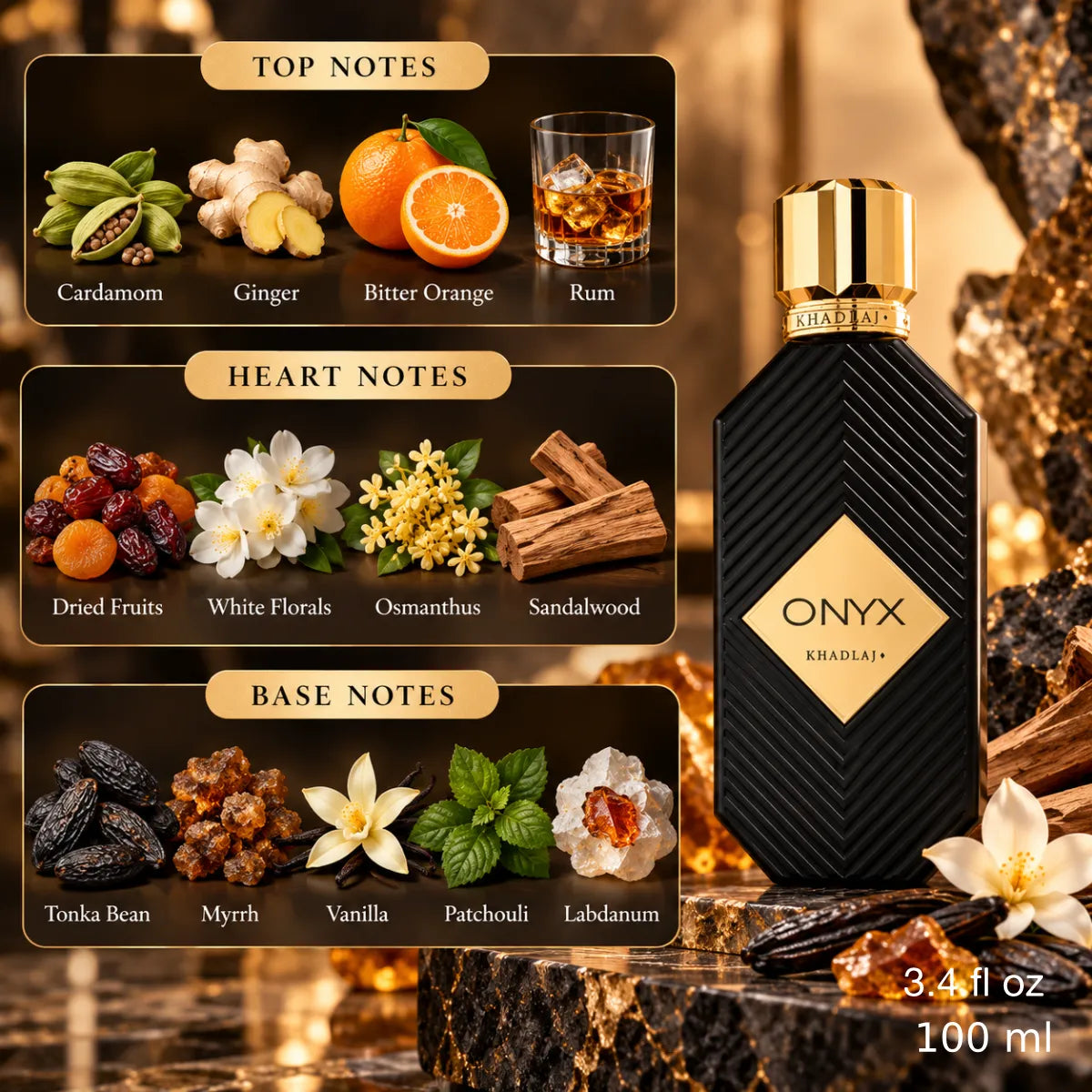 Authentic Khadlaj Onyx Gold Eau De Parfum 100ml for best price with fast delivery - Perfumesouq Qatar