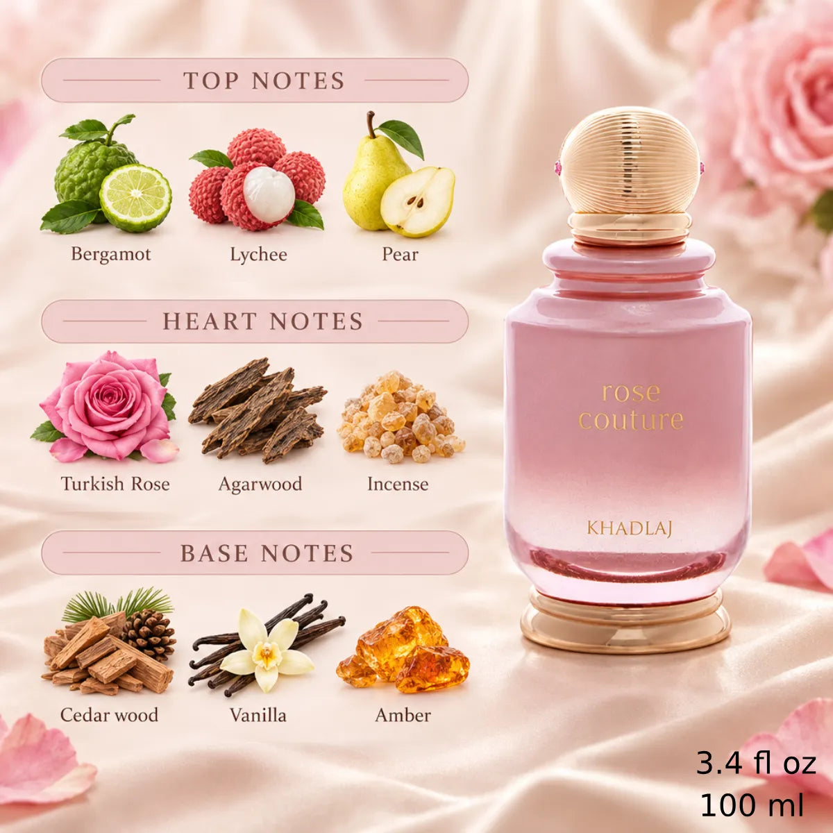 Authentic Khadlaj Rose Couture Eau De Parfum 100ml for best price with fast delivery - Perfumesouq Qatar