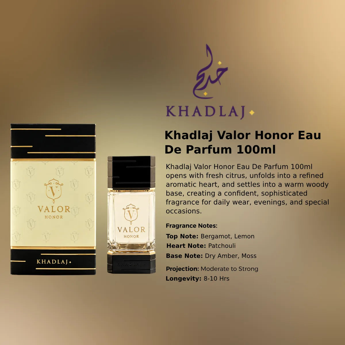 Khadlaj Valor Honor EDP 100ml luxury fragrance at best price in Qatar, authentic and genuine product - Perfumesouq Qatar