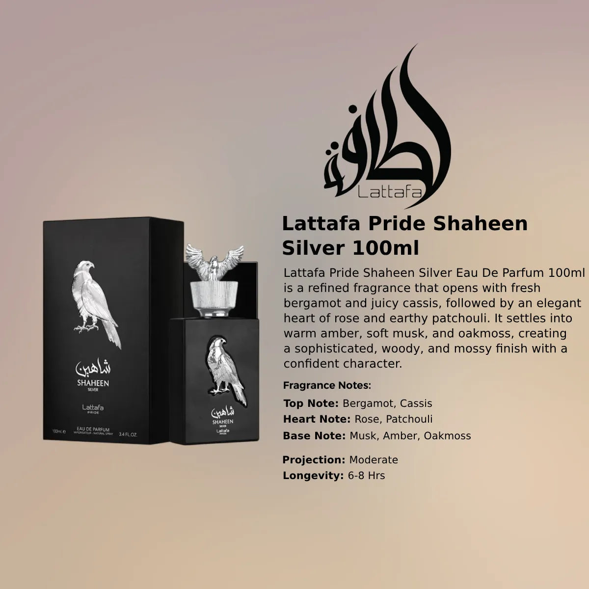 Lattafa Pride Shaheen Silver Eau De Parfum 100ml for best price, elegant citrus woody scent with lasting fragrance - Perfumesouq Qatar