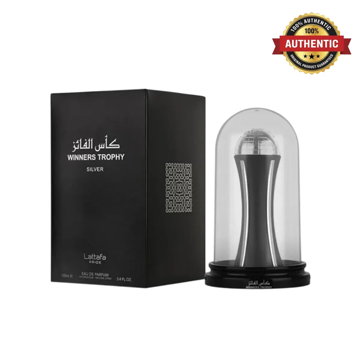 Lattafa Pride Winners Trophy Silver Eau De Parfum 100ml online at best price, refined woody fragrance - Perfumesouq Qatar