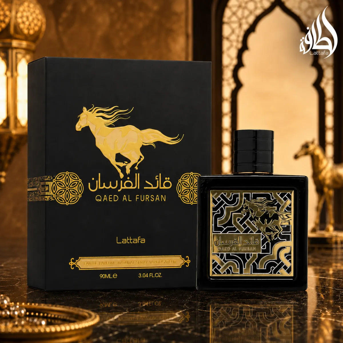 Buy Lattafa Qaed Al Fursan Eau De Parfum 90ml online in Qatar for best price, luxury fruity fragrance - Perfumesouq Qatar