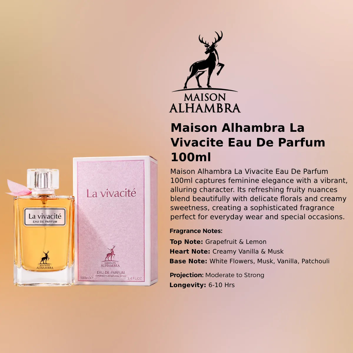 Maison Alhambra La Vivacite EDP 100ml luxury fragrance at best price in Qatar, authentic and genuine product - Perfumesouq Qatar