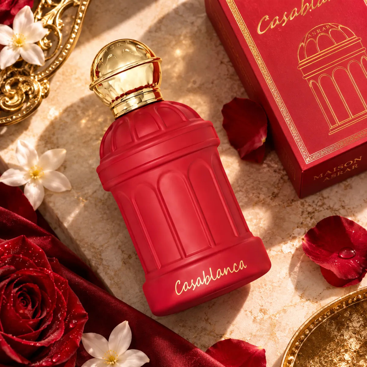 Maison Asrar Casablanca Eau De Parfum 100ml for best price in Qatar, elegant pear and rose scent with lasting fragrance - Perfumesouq Qatar