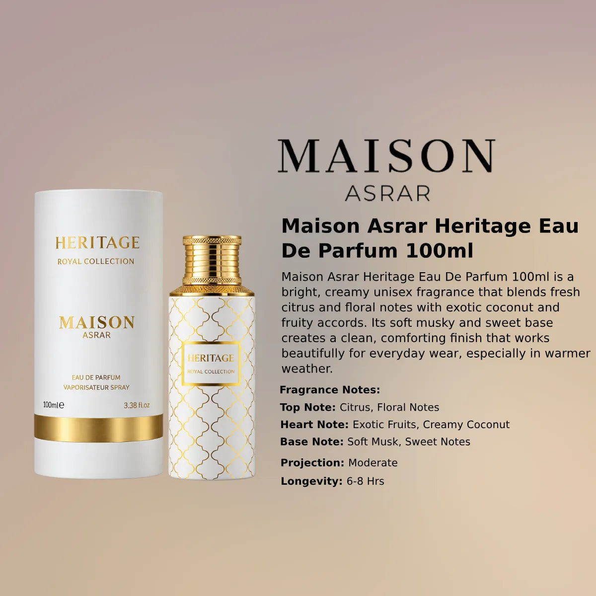 Maison Asrar Heritage EDP 100ml luxury fragrance at best price, authentic and genuine product - Perfumesouq Qatar