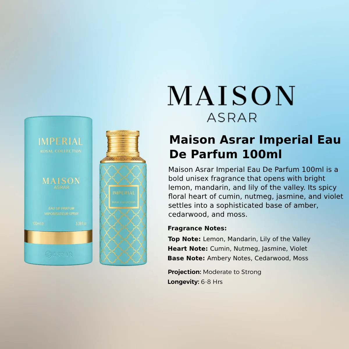 Maison Asrar Imperial EDP 100ml luxury fragrance at best price, authentic and genuine product - Perfumesouq Qatar