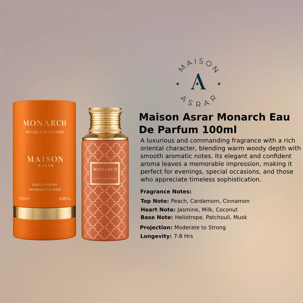 Maison Asrar Monarch EDP 100ml luxury fragrance at best price, authentic and genuine product - Perfumesouq Qatar
