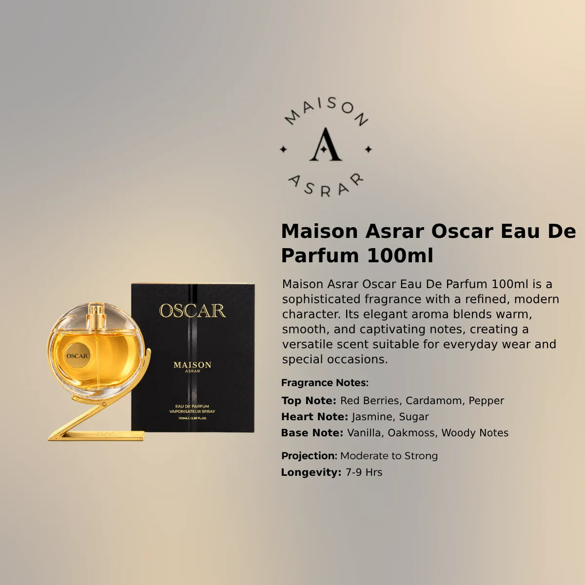 Maison Asrar Oscar EDP 100ml luxury fragrance at best price in Qatar, authentic and genuine product - Perfumesouq Qatar