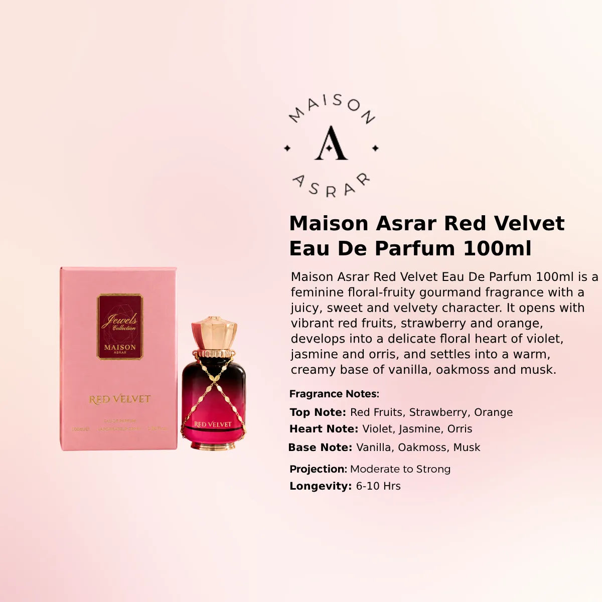 Maison Asrar Red Velvet EDP 100ml luxury fragrance at best price in Qatar, authentic and genuine product - Perfumesouq Qatar