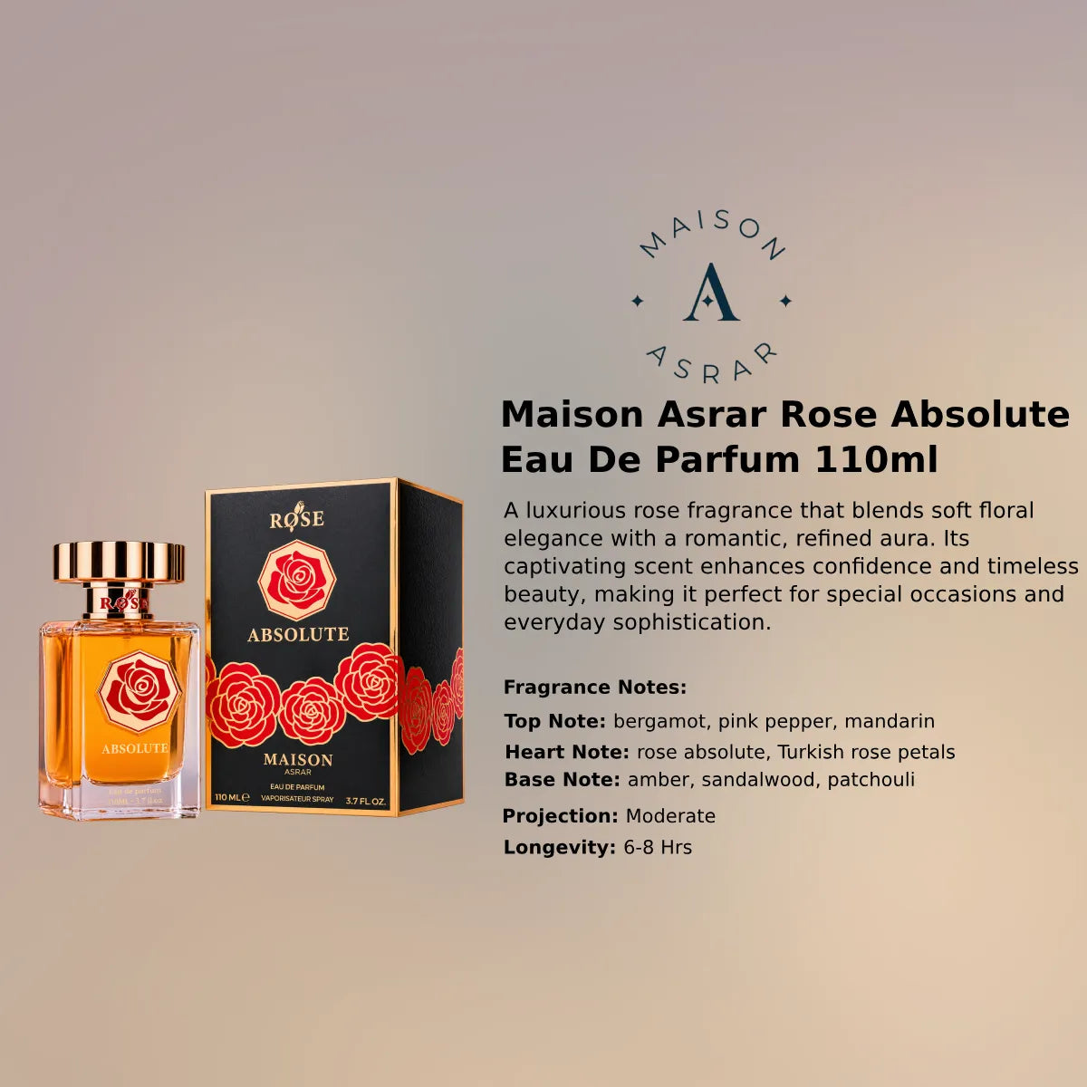 Maison Asrar Rose Absolute EDP 110ml luxury fragrance at best price in Qatar, authentic and genuine product - Perfumesouq Qatar