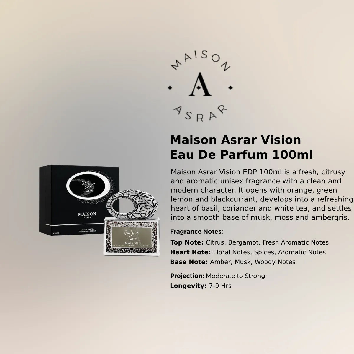 Maison Asrar Vision EDP 100ml luxury fragrance at best price in Qatar, authentic and genuine product - Perfumesouq Qatar