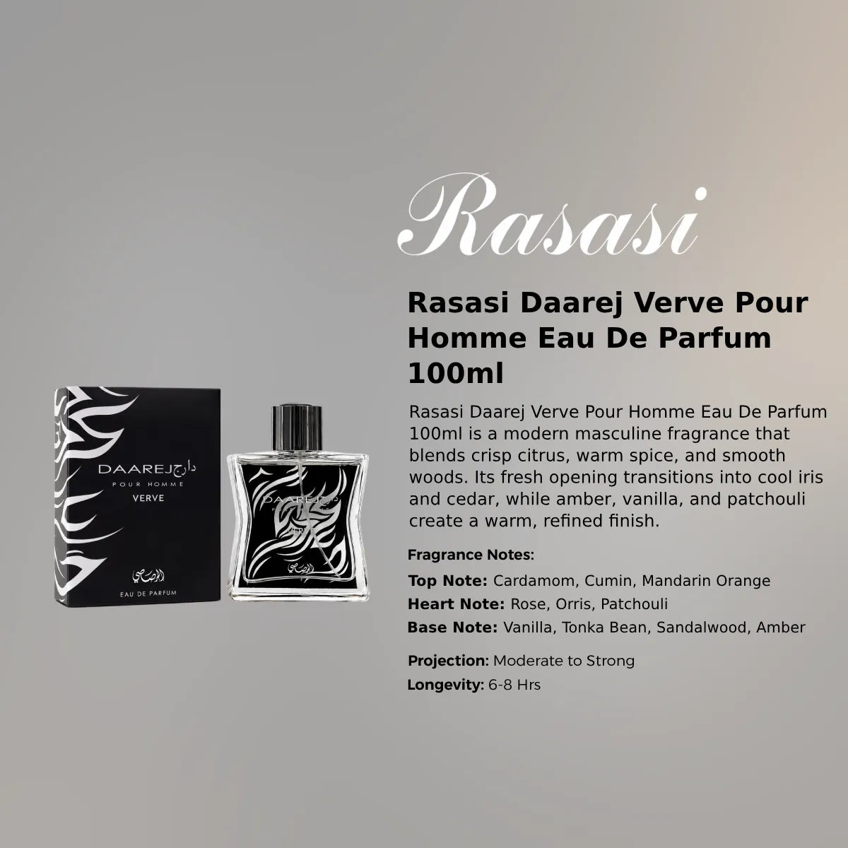 Rasasi Daarej Verve Pour Homme EDP 100ml luxury fragrance at best price in Qatar, authentic and genuine product - Perfumesouq Qatar