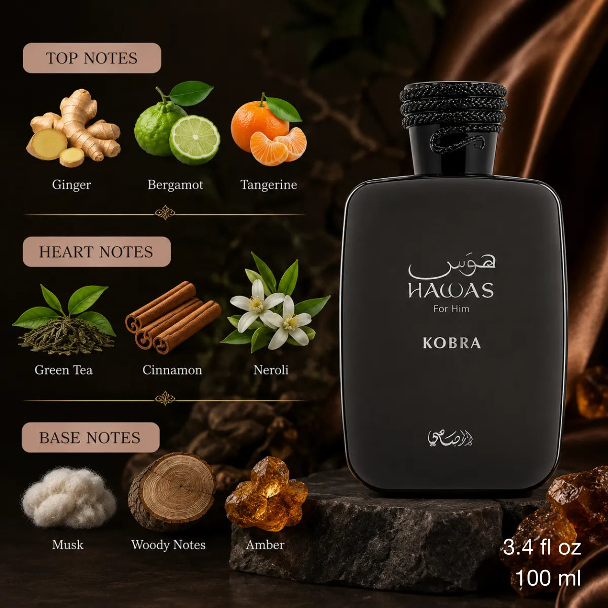 Authentic Rasasi Hawas Kobra for Him Eau De Parfum 100ml for best price with fast delivery - Perfumesouq Qatar