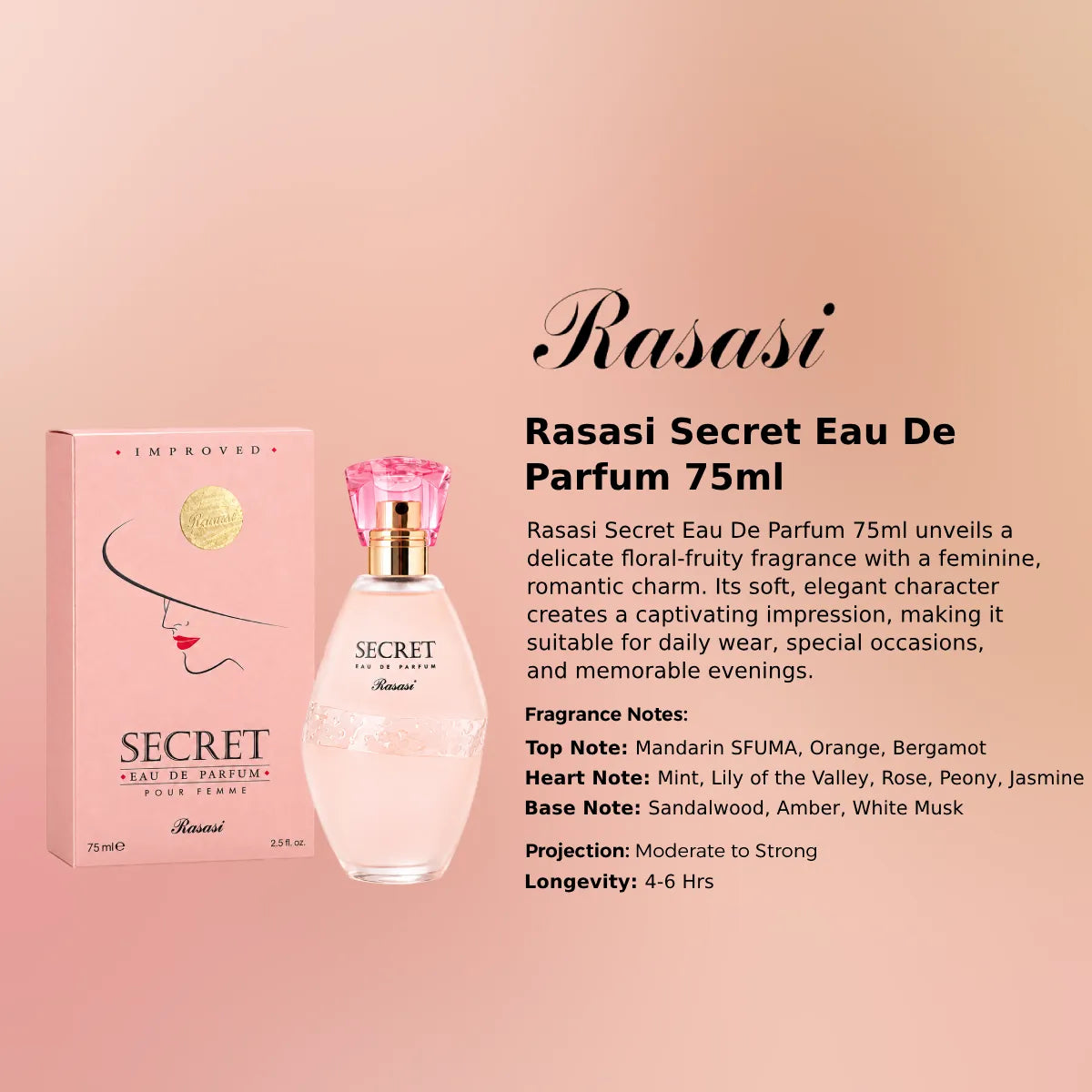Original Rasasi Secret Eau De Parfum 75ml authentic luxury fragrance at best price in Qatar - Perfumesouq Qatar