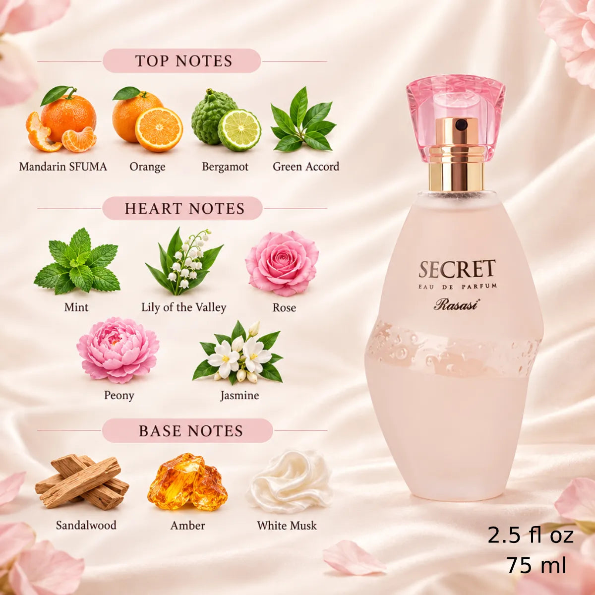 Authentic Rasasi Secret Eau De Parfum 75ml for best price with fast delivery - Perfumesouq Qatar