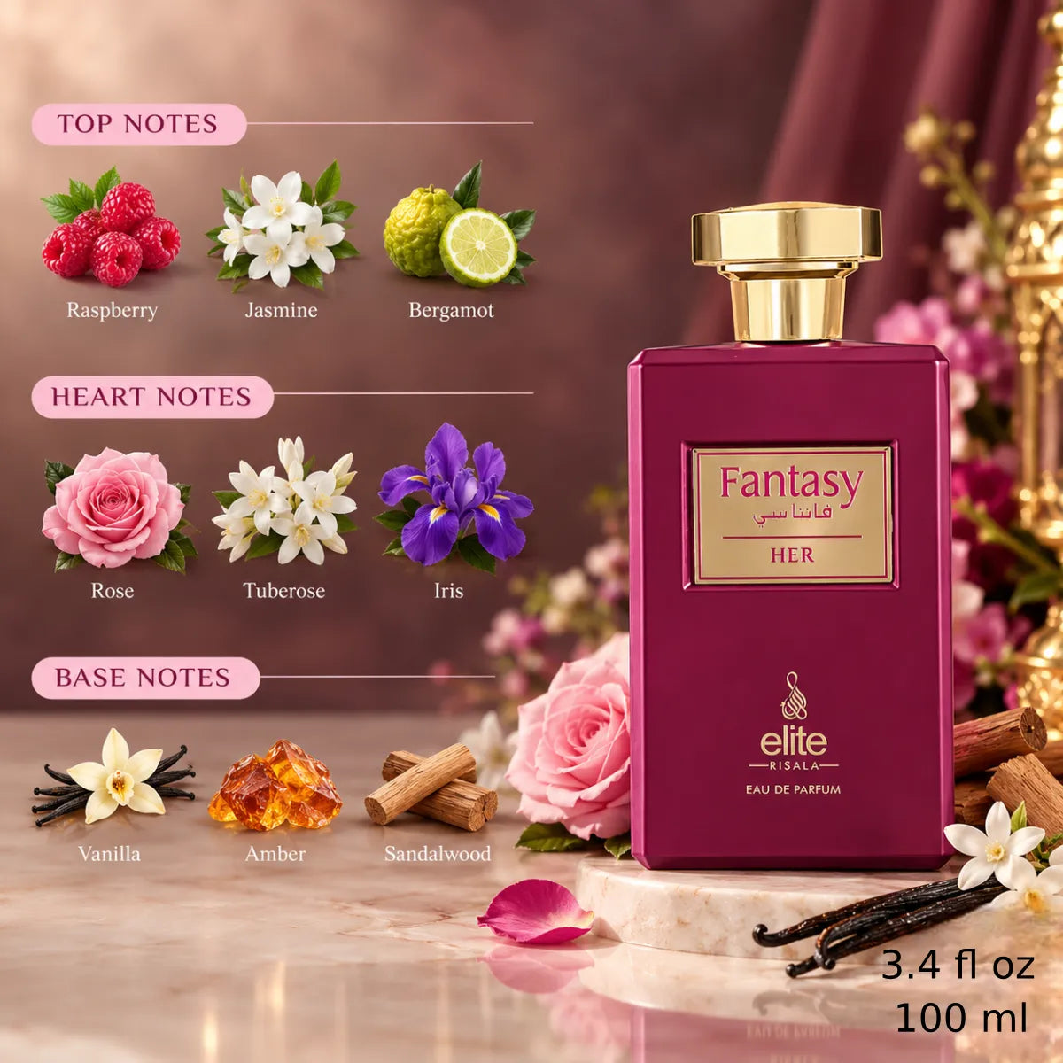 Authentic Risala Elite Fantasy Her Eau De Parfum 100ml for best price with fast delivery - Perfumesouq Qatar