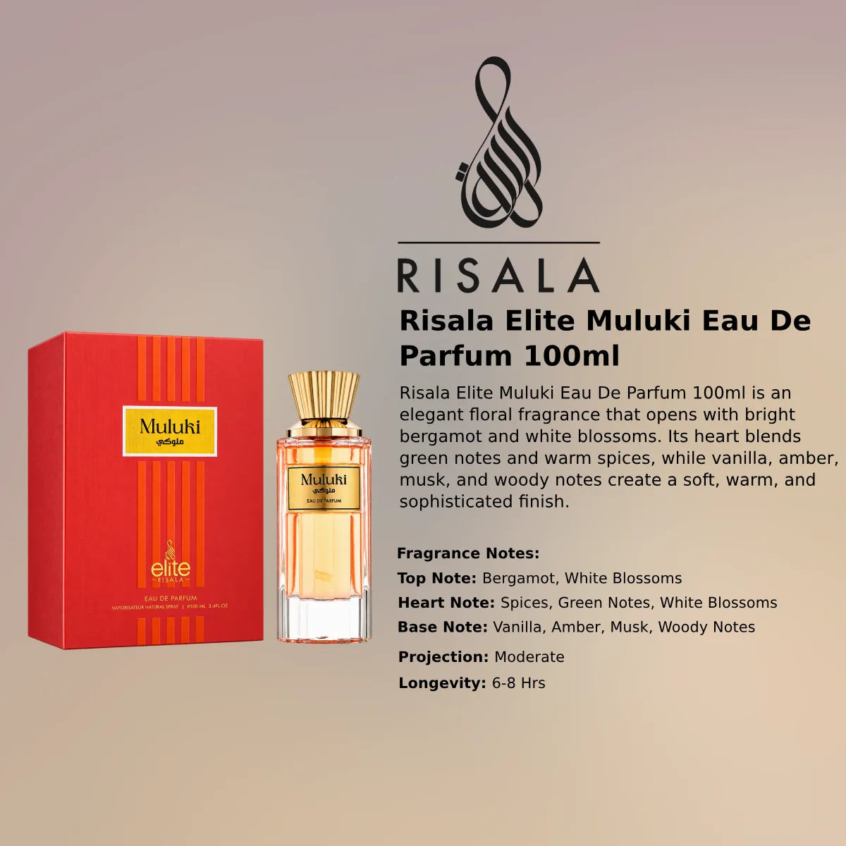 Risala Elite Muluki Eau De Parfum 100ml for best price, vanilla and musk scent with lasting fragrance - Perfumesouq Qatar